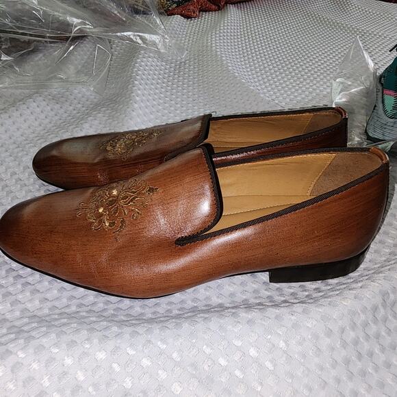 LANGUAGE EUC MENS SIZE 41 US 9.5 SHAAN 100% LEATHER LOAFERS SLIPON SHOES - Picture 2 of 10